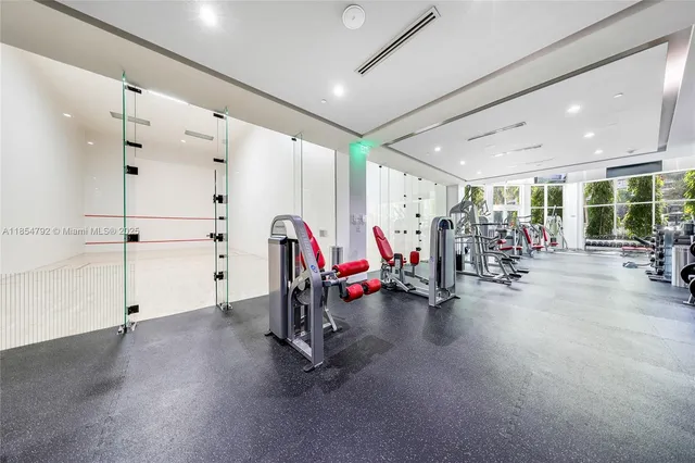 a view of a room with gym equipment