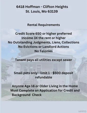 $1,650 | 6418 Hoffman Avenue, St. Louis, MO 63139