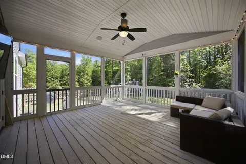 a balcony with furniture