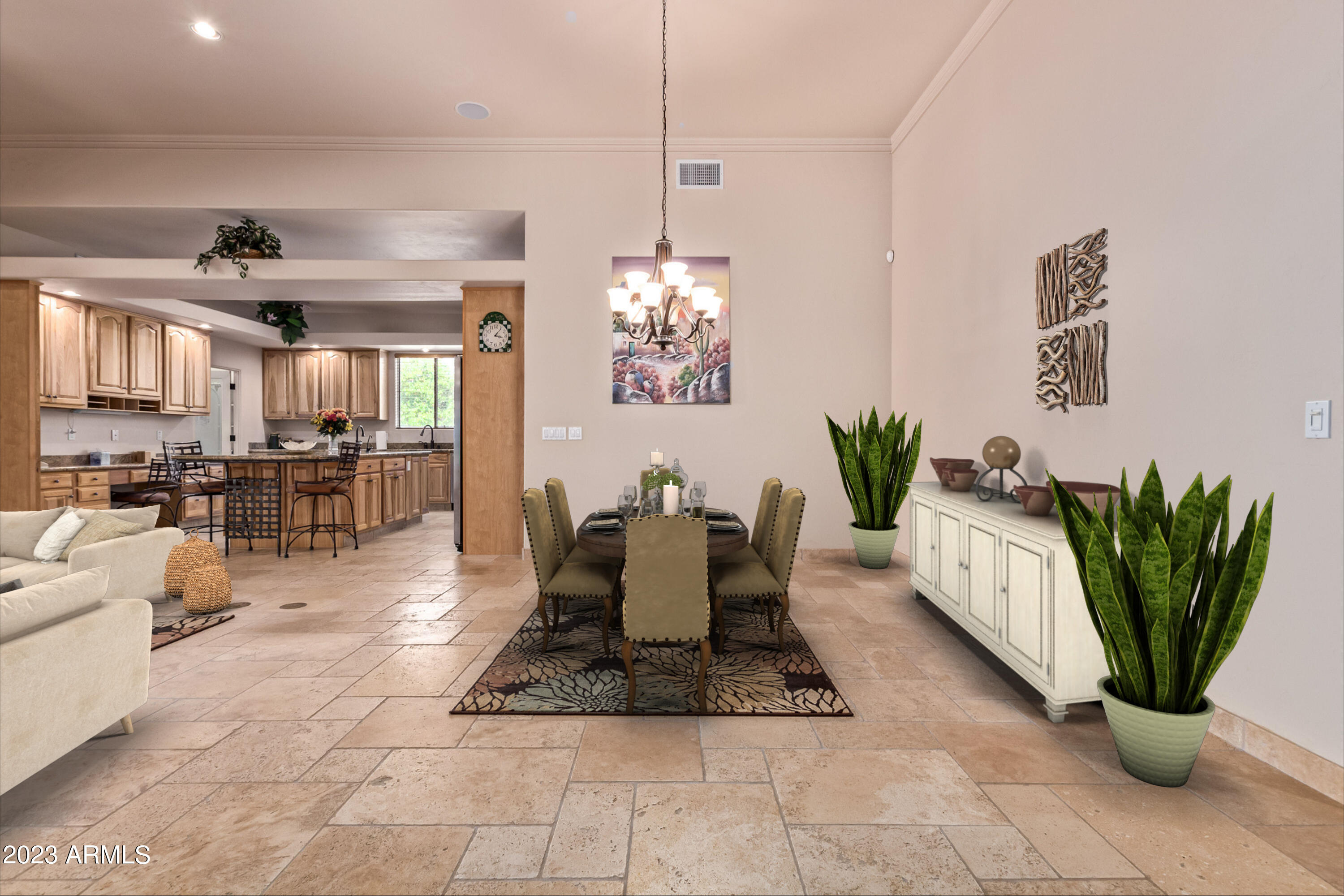 Virtually staged dining area