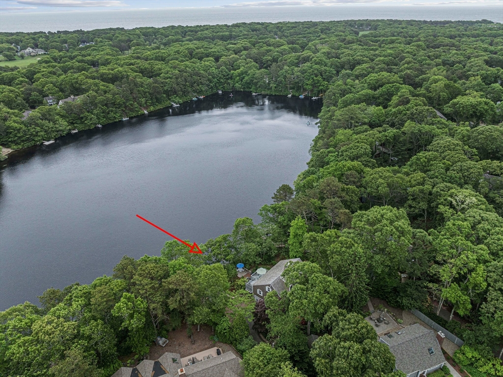 74 Fells Pond Road Mashpee, MA 02649 - Photo 35 of 36 an aerial view of a house with a yard and greenery