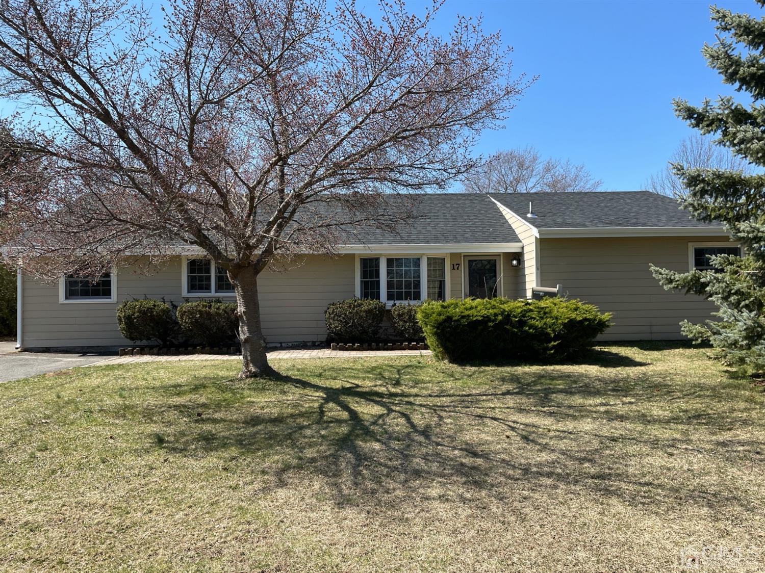a front view of a house with yard porch and tree