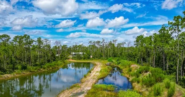 a view of a lake with houses