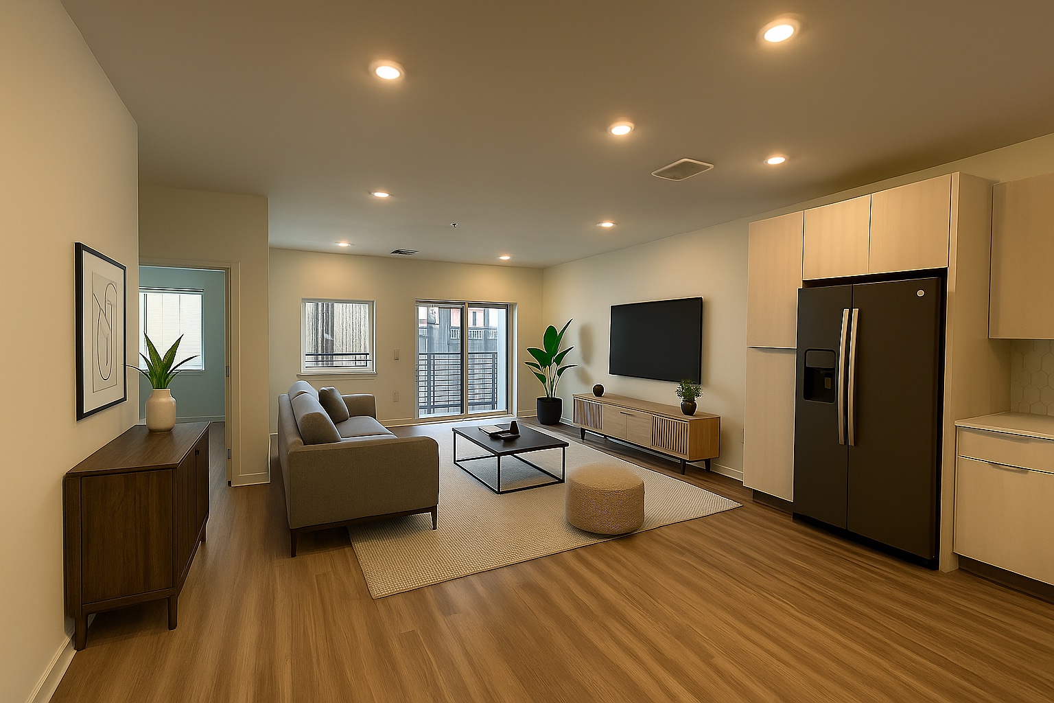 4802 South Congress Avenue, Unit 217 Austin, TX 78745 - Photo 1 of 33 Living area with light wood-style floors and recessed lighting