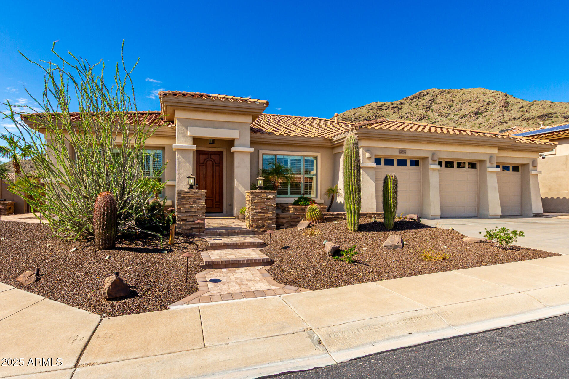 a view of a building with potted plants