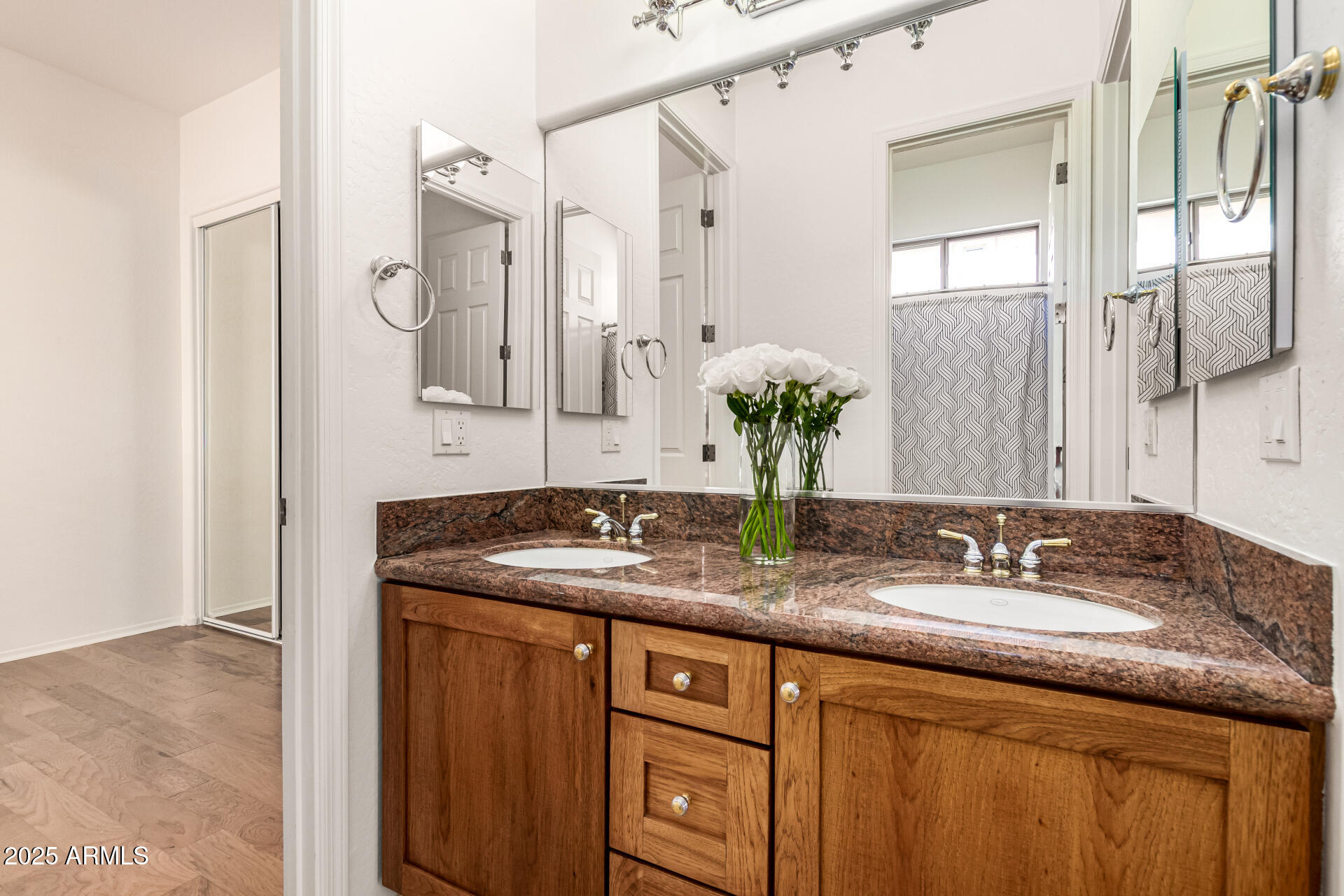 16030 South 27th Drive Phoenix, AZ 85045 - Photo 15 of 29 a bathroom with a granite countertop sink and a mirror