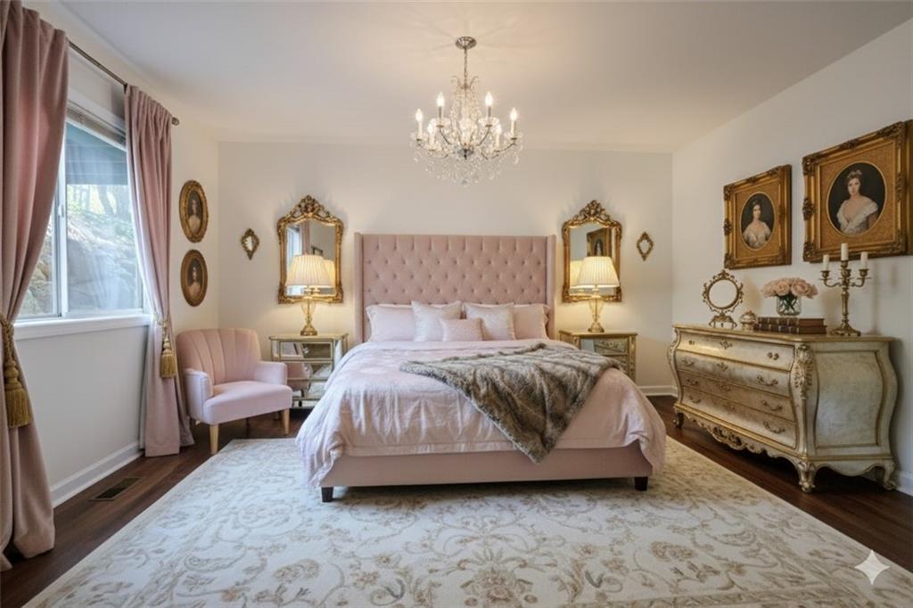 1418 Foxhall Lane Southeast, Unit 8 Atlanta, GA 30316 - Photo 4 of 50 a spacious bedroom with a bed and a chandelier