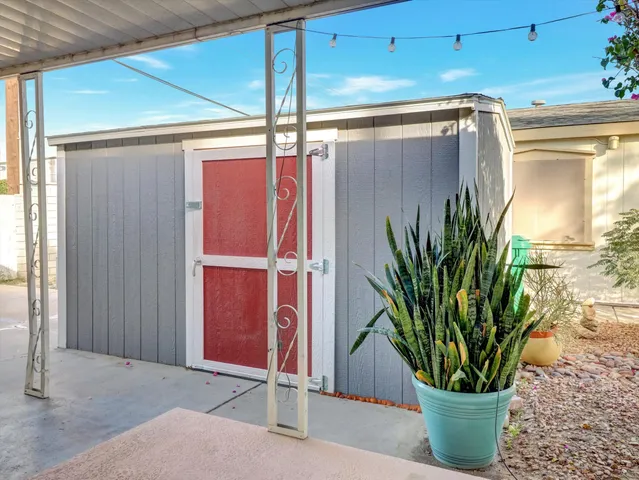 a view of a porch with a chair