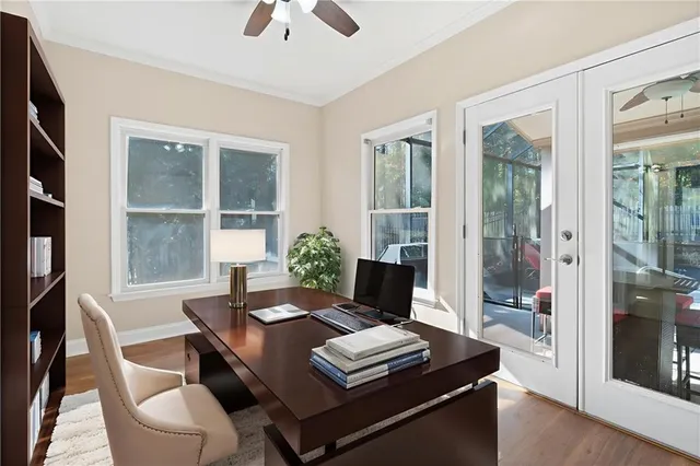 a outdoor living space with furniture and a potted plant