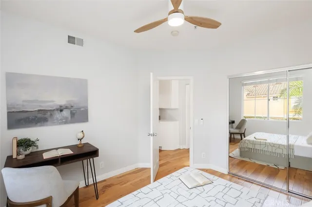 a bedroom with furniture and a bed