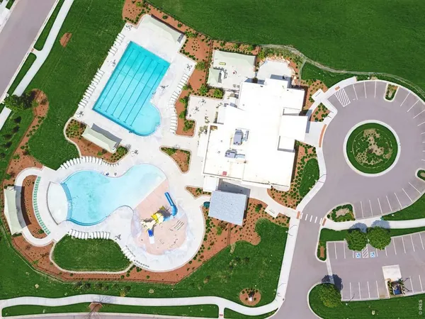 an aerial view of a house outdoor space