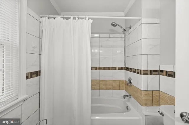 a bathroom with a shower curtain and a bathtub