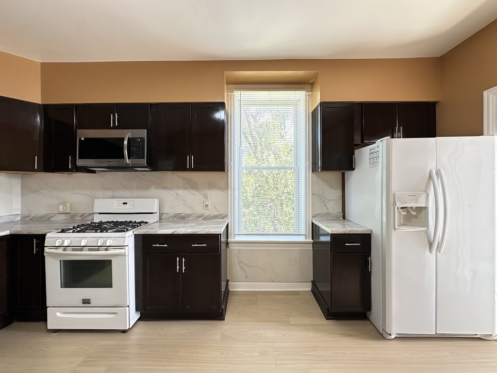 2713 West 16th Street, Unit 3 Chicago, IL 60608 - Photo 4 of 20 a kitchen with stainless steel appliances a stove a microwave and a refrigerator