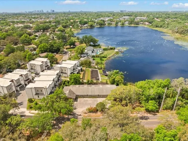 a view of a lake with houses