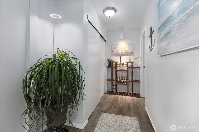 an entryway with a flower pot