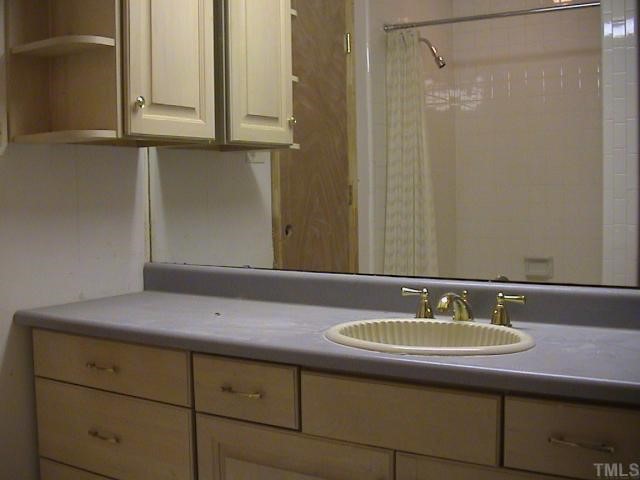 5405 Castlebrook Drive Raleigh, NC 27604 - Photo 8 of 12 a bathroom with a granite countertop sink and a mirror