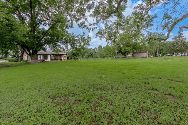 a view of a field of grass and trees