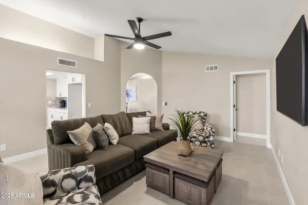 a living room with furniture