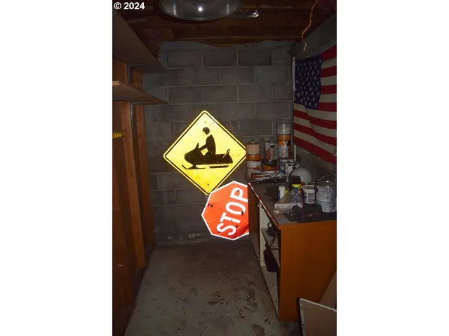 a view of a room with shelves