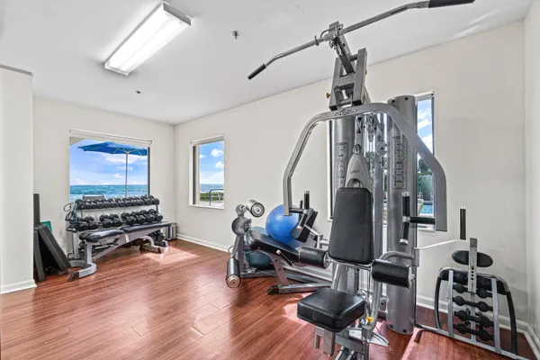 a view of a room with gym equipment