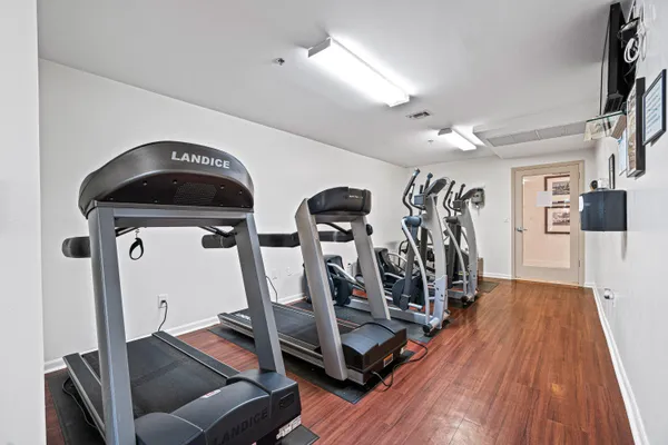 a view of a room with gym equipment