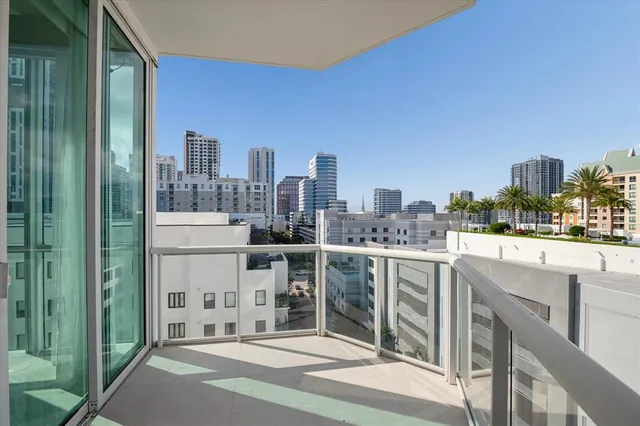 a balcony with city view