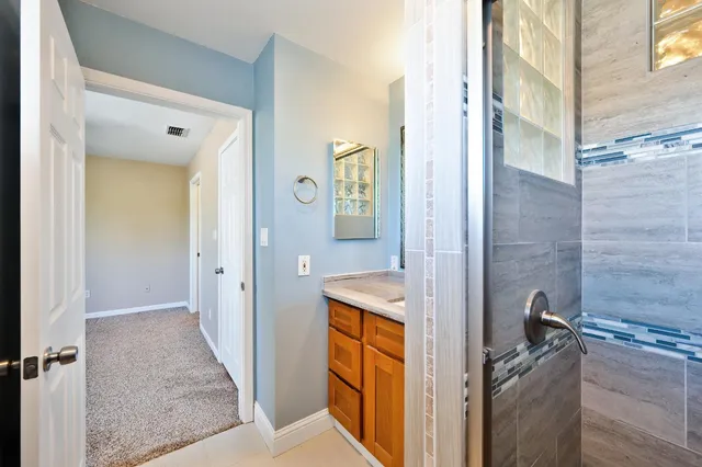 a view of a bathroom from a bathroom