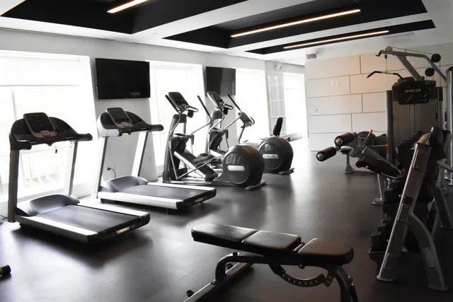 a view of a room with gym equipment