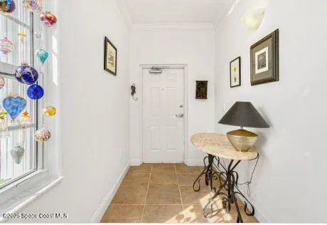 a view of a hallway with a furniture