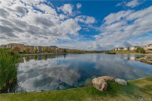 a view of a lake with a terrace
