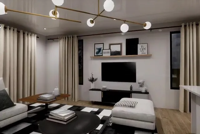 a living room with furniture and a flat screen tv