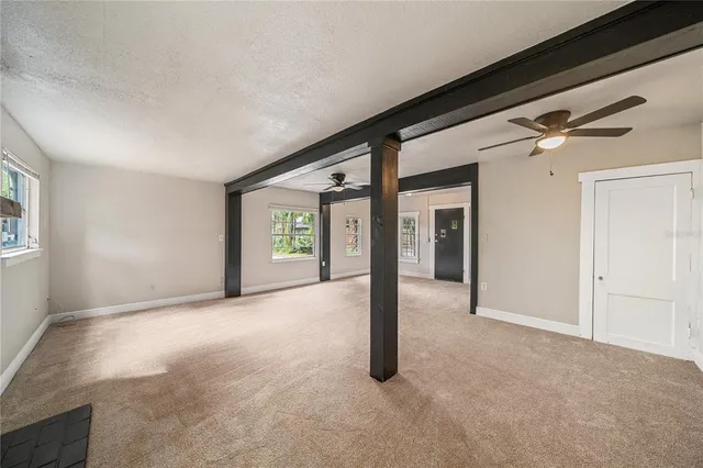 a view of a big room with closet and windows