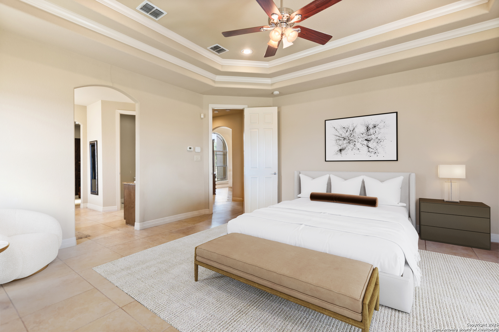 338 Tower Road San Antonio, TX 78223 - Photo 11 of 26 a bedroom with a large bed and a chandelier