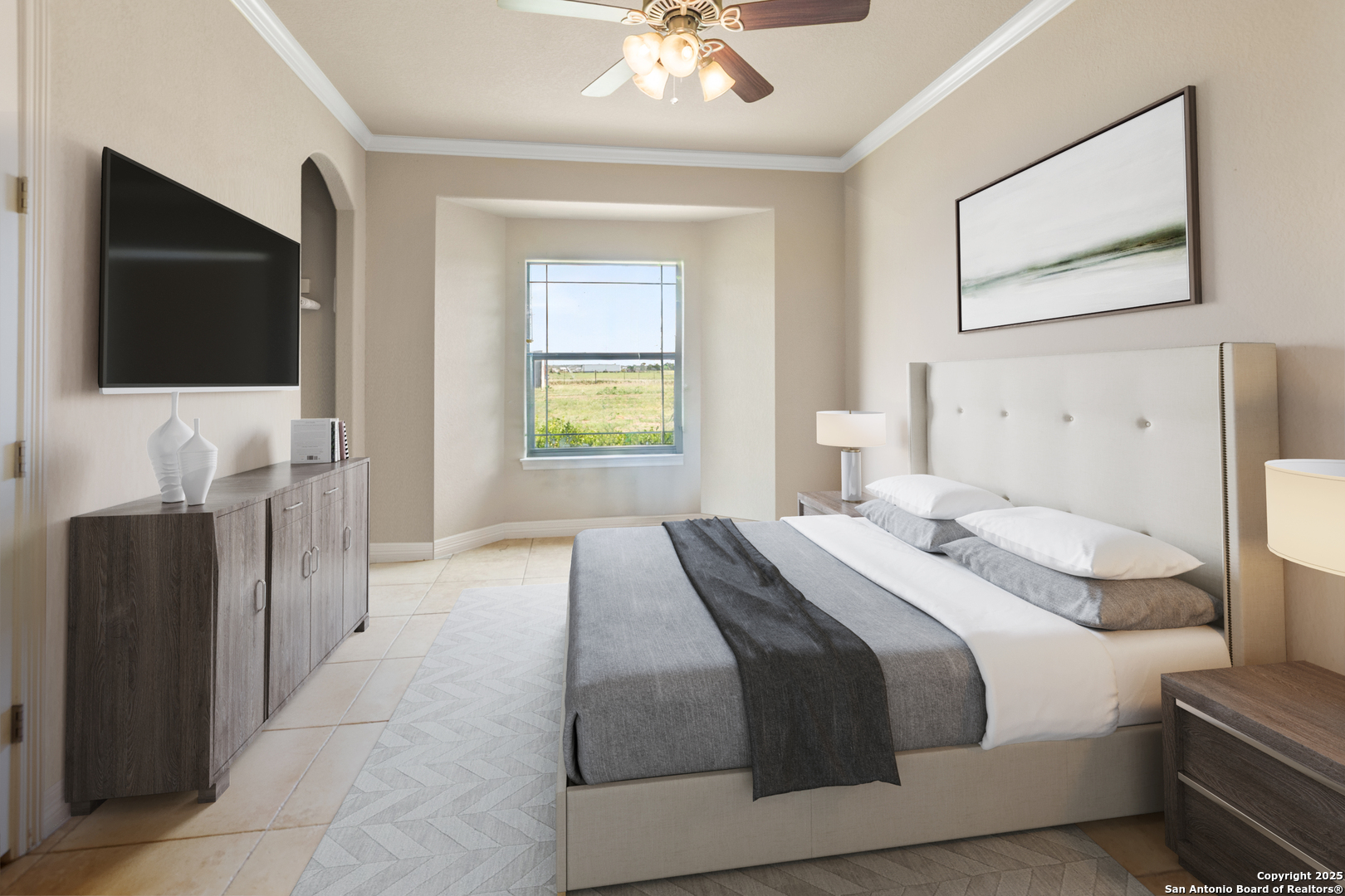 338 Tower Road San Antonio, TX 78223 - Photo 20 of 26 a bedroom with a bed and a chandelier