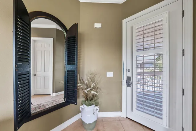a view of a potted plant in front of a room