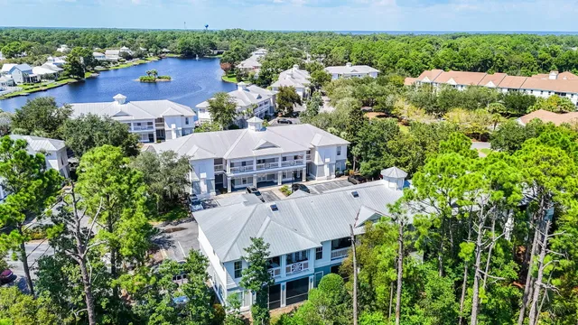 an aerial view of a house with a garden
