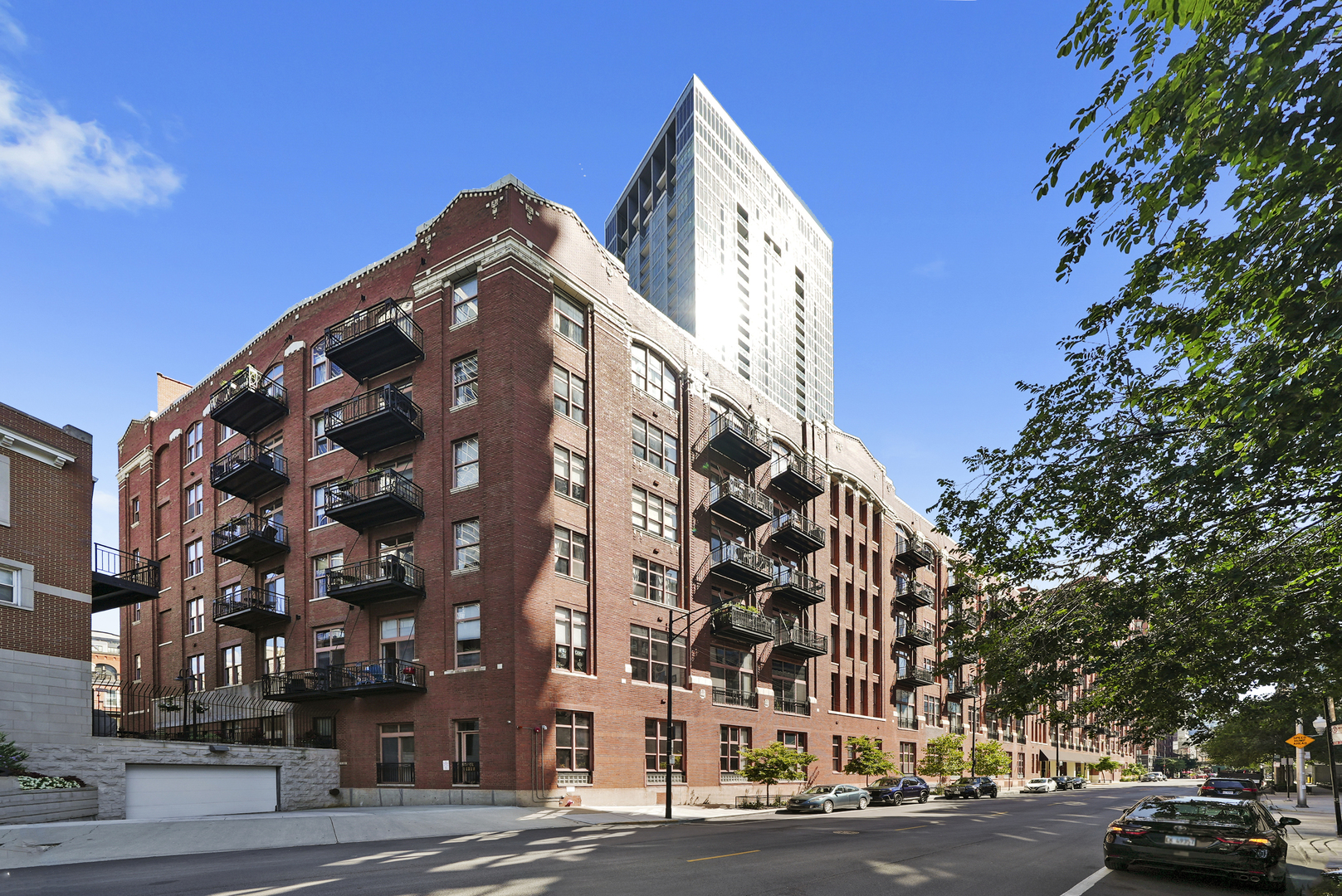 front view of a building with a street