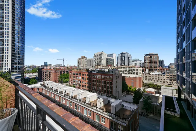 a city view with tall buildings