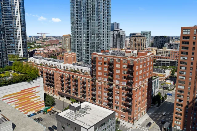 a view of a city with tall buildings