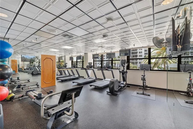 a view of a room with gym equipment