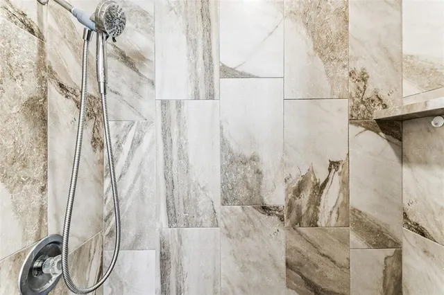 a aerial view of a house with a yard and potted plants