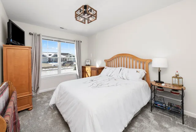 a bedroom with a bed and a tv in it