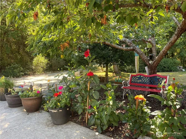 a outdoor view with a seating space