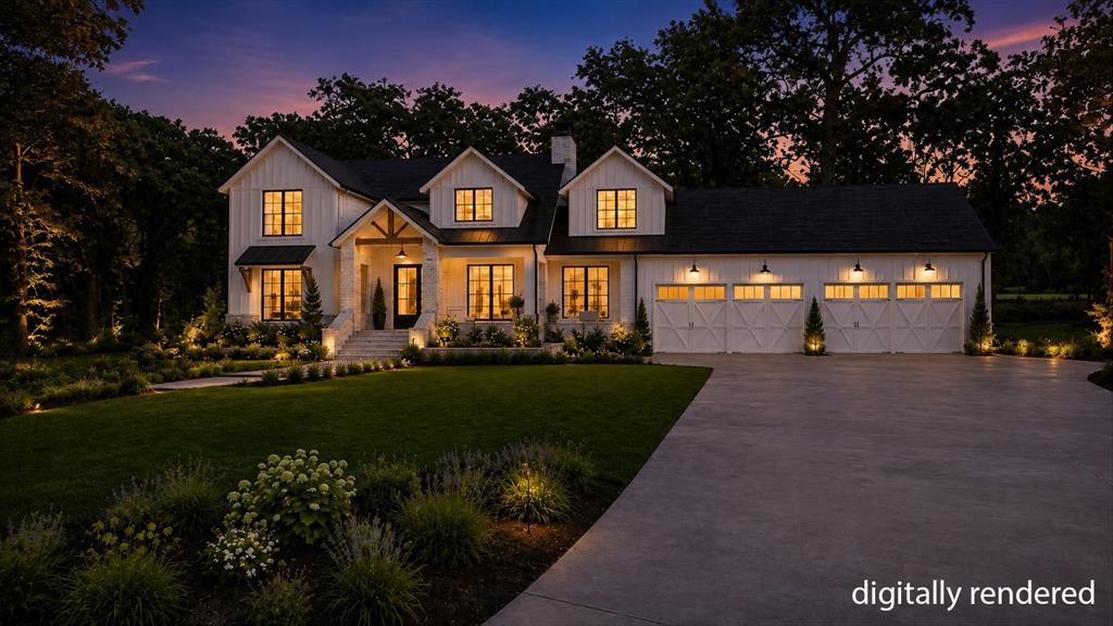 1347 Johnson Road Keller, TX 76248 - Photo 18 of 18 White board and batten siding, dark shingle roof, stone accent columns, attached three-car garage, and a concrete driveway