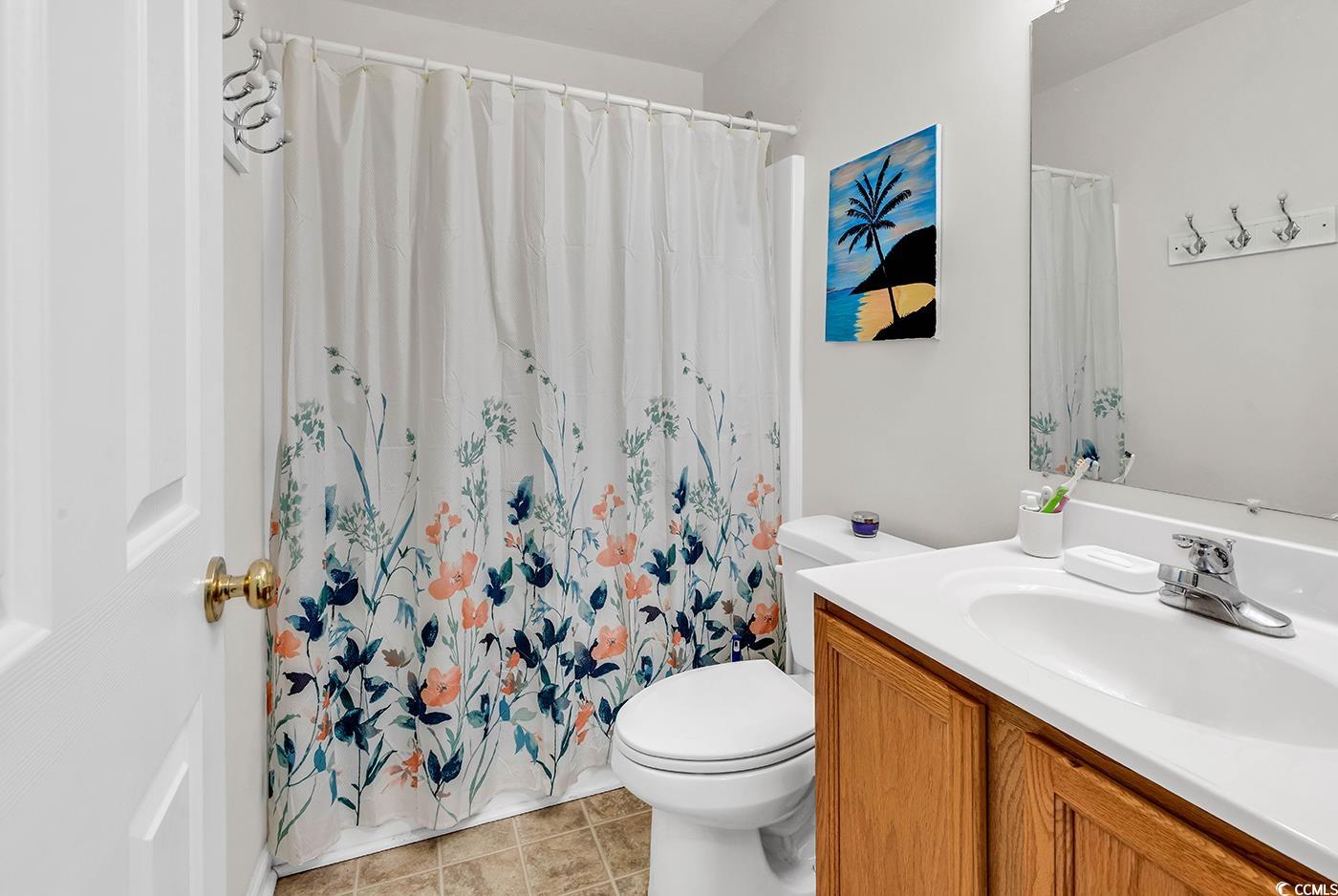 454 Sean River Road Conway, SC 29526 - Photo 21 of 38 Bathroom with toilet, vanity, and a shower with shower curtain