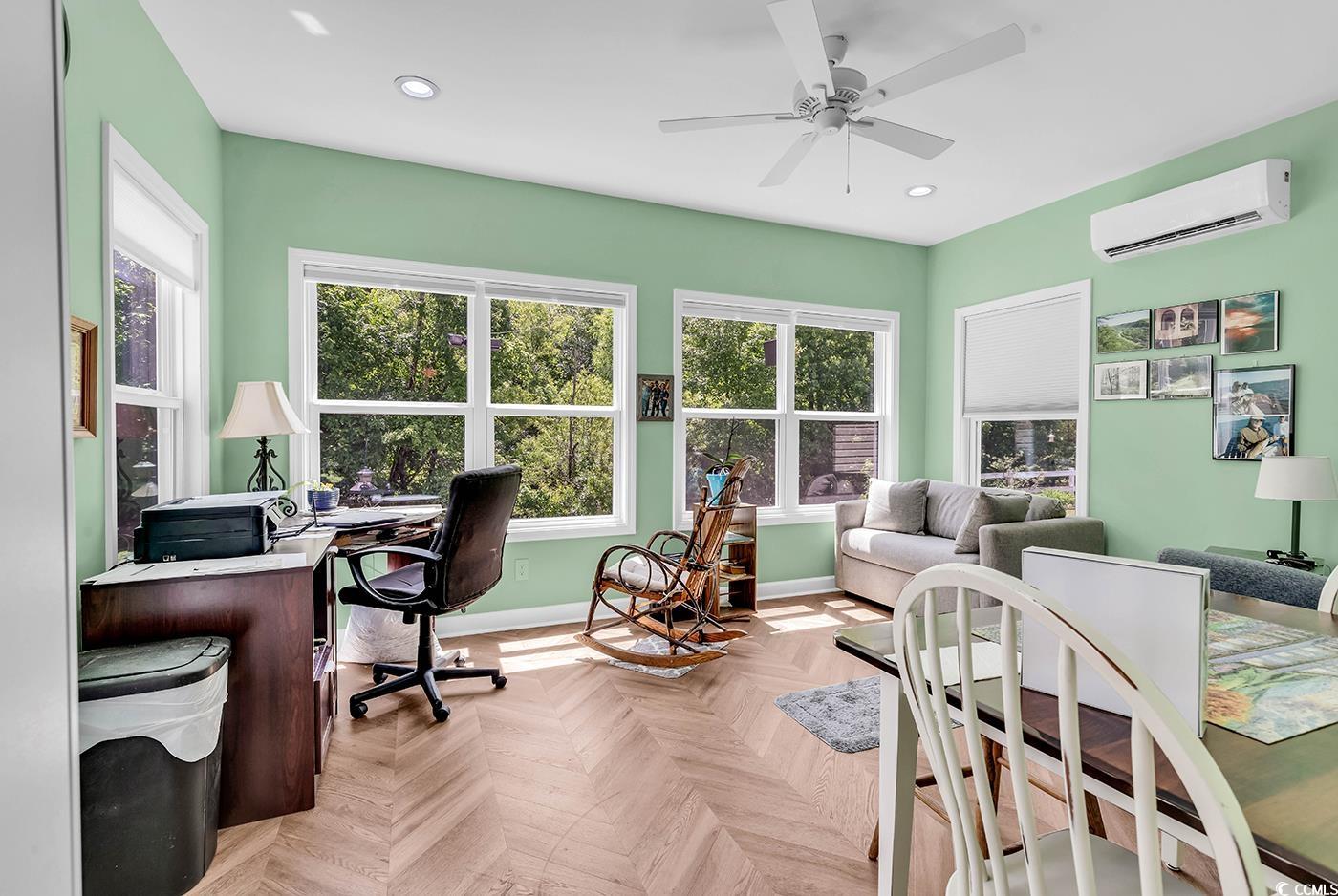 454 Sean River Road Conway, SC 29526 - Photo 26 of 38 Office featuring a wall unit AC, healthy amount of natural light, baseboards, a ceiling fan, and recessed lighting