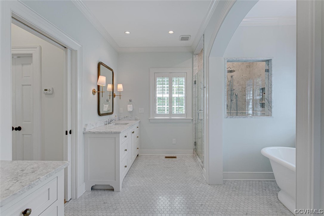 4 South Wilton Road Richmond, VA 23226 - Photo 20 of 49 a spacious bathroom with a granite countertop sink and a mirror