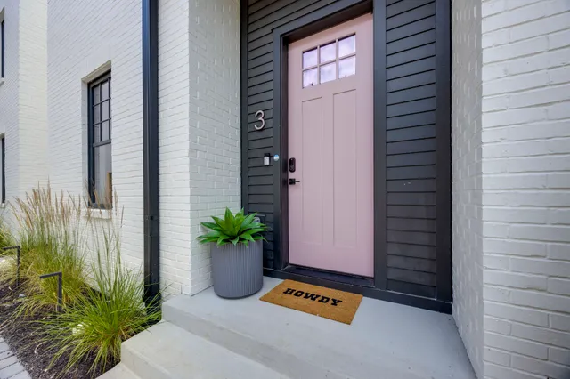 a potted plant sitting in front of a door