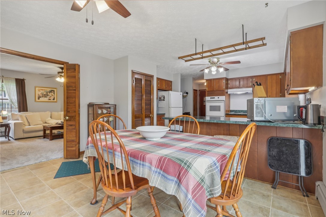 1762 Stonehaven Road Madison, OH 44057 - Photo 10 of 36 Dining area featuring light carpet, ceiling fan, and baseboard heating