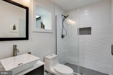 a bathroom with a toilet a sink and mirror